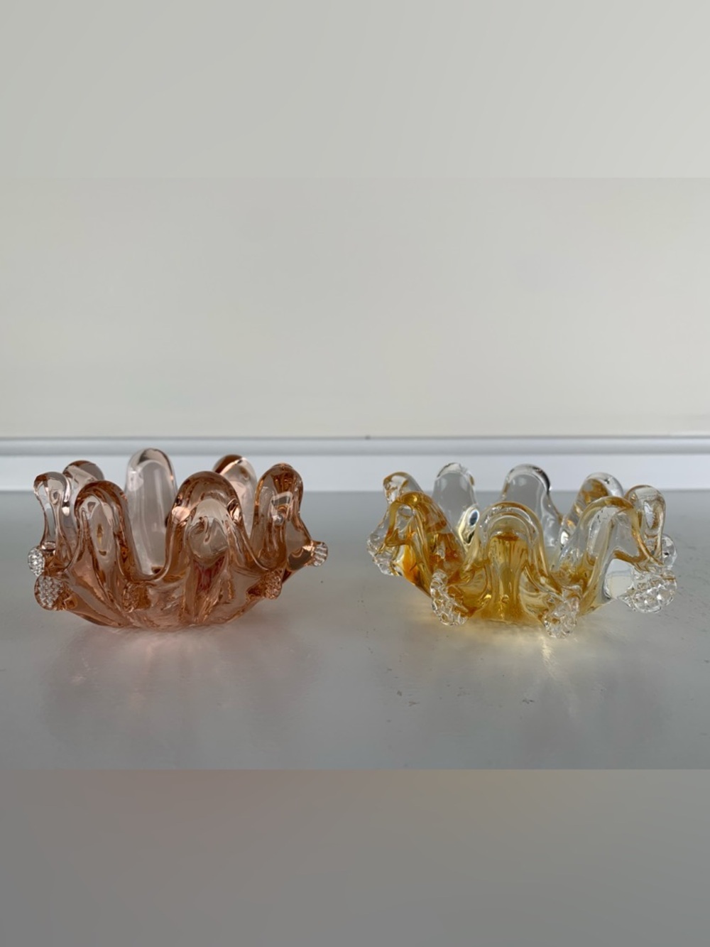 Murano Glass Pink and Amber Bomboniere / Trinket Dishes